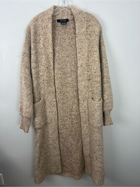 I.B. Diffusion Wool Mohair Blend Textured Long Cardigan Sweater Balloon Sleeves